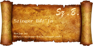 Szinger Béla névjegykártya